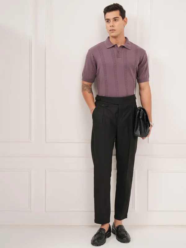 Highlander Men Black Slim Fit Solid Formal Trouser