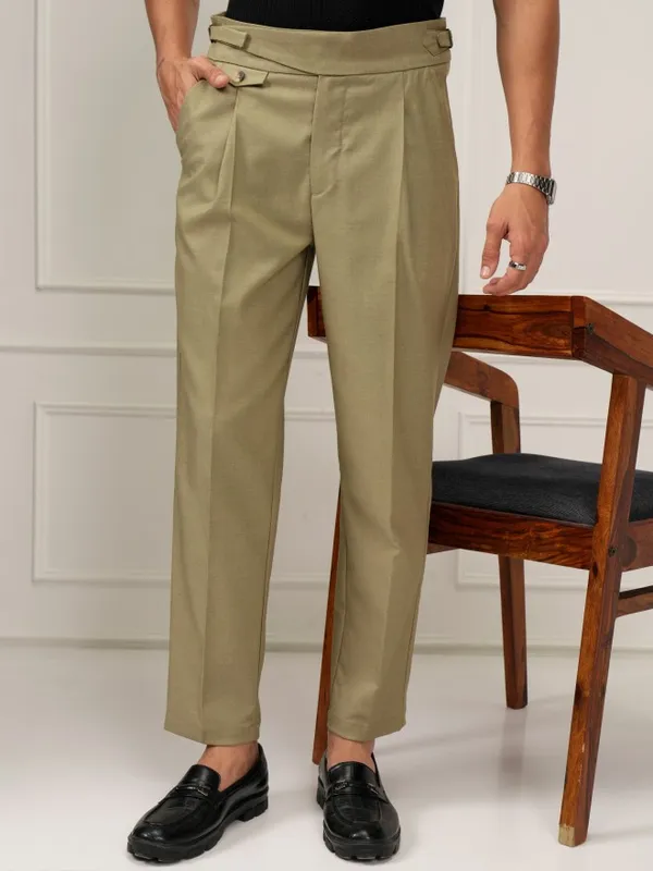 Highlander Men Khaki Slim Fit Solid Formal Trouser