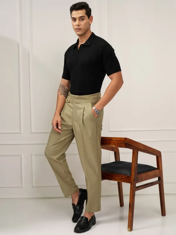 Highlander Men Khaki Slim Fit Solid Formal Trouser