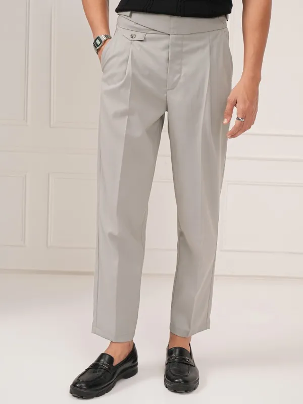 Highlander Men Grey Slim Fit Solid Formal Trouser
