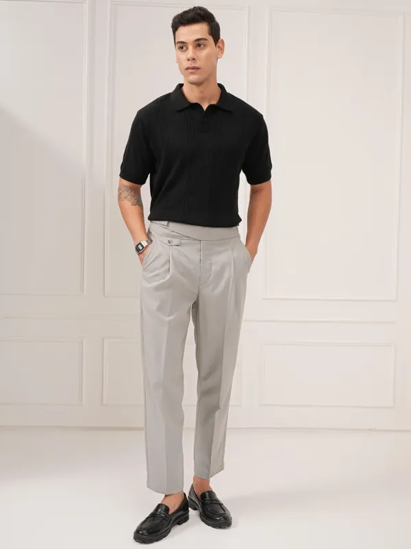 Highlander Men Grey Slim Fit Solid Formal Trouser