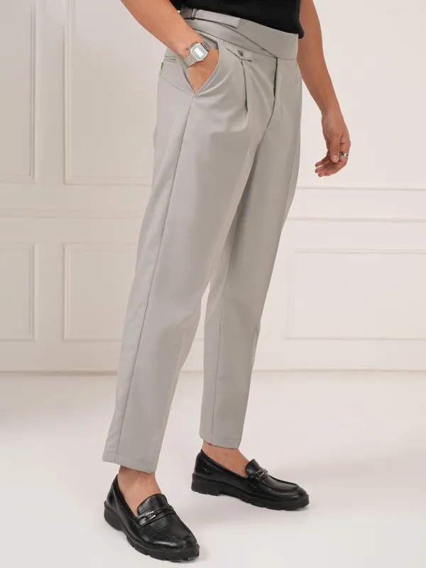 Highlander Men Grey Slim Fit Solid Formal Trouser