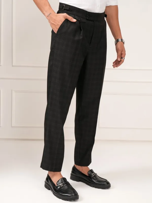 Highlander Men Black Slim Fit Checked Formal Trouser