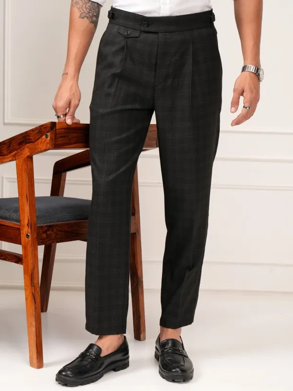 Highlander Men Black Slim Fit Checked Formal Trouser