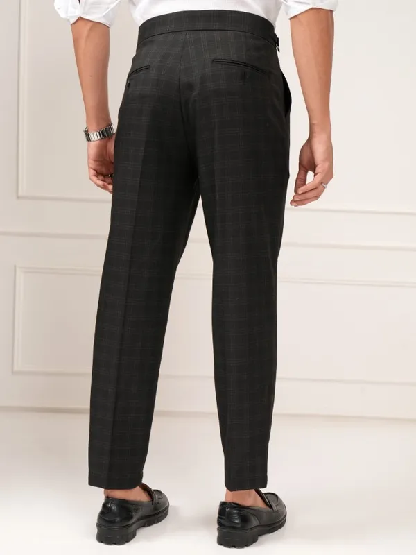 Highlander Men Black Slim Fit Checked Formal Trouser