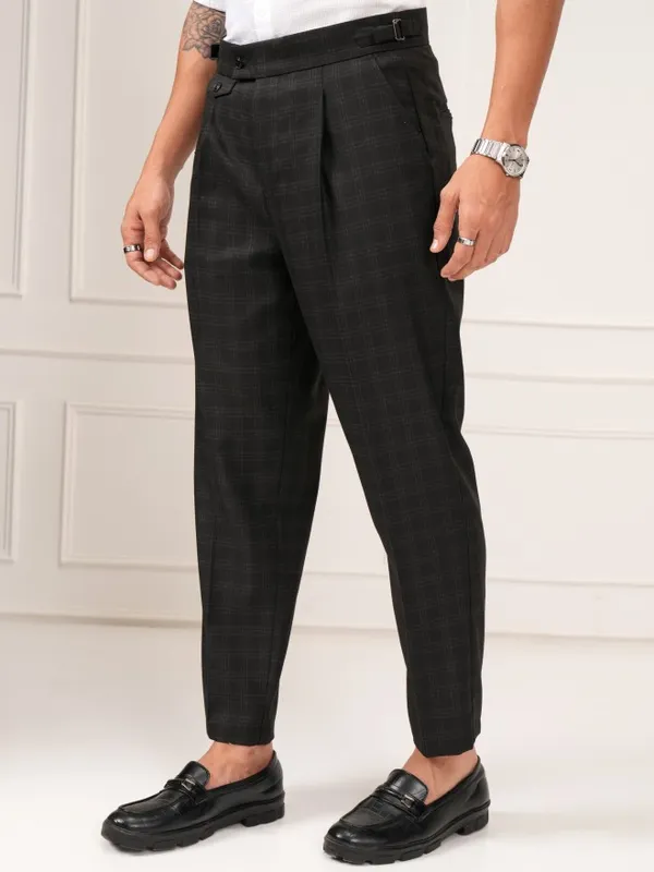 Highlander Men Black Slim Fit Checked Formal Trouser