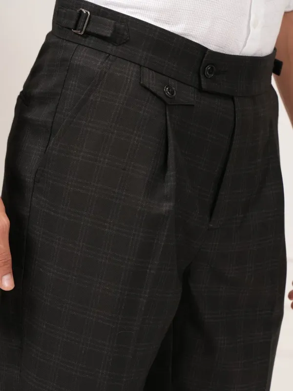 Highlander Men Black Slim Fit Checked Formal Trouser