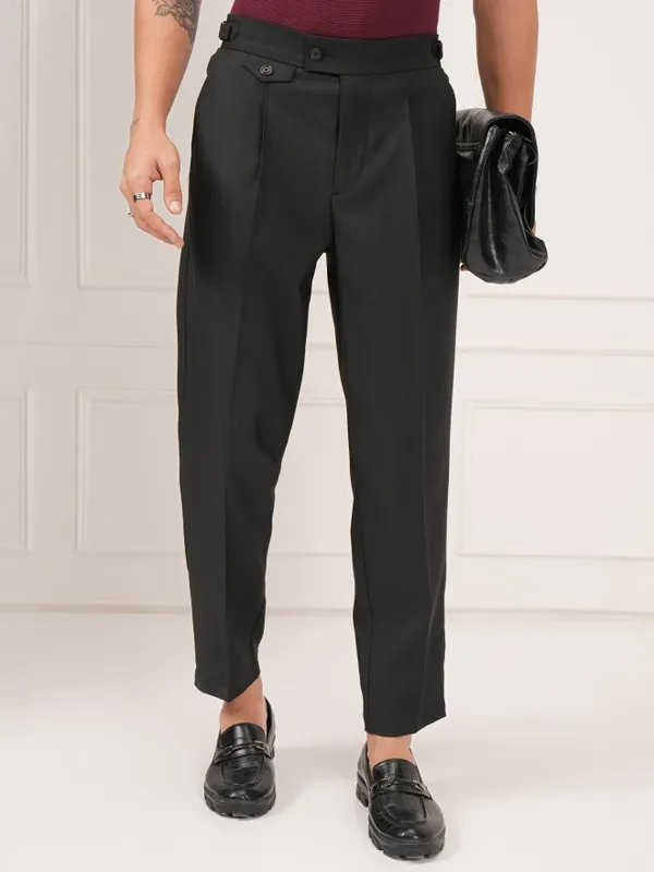 Highlander Men Black Slim Fit Checked Formal Trouser