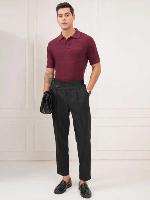 Highlander Men Black Slim Fit Checked Formal Trouser