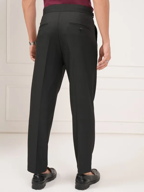 Highlander Men Black Slim Fit Checked Formal Trouser