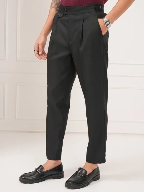 Highlander Men Black Slim Fit Checked Formal Trouser