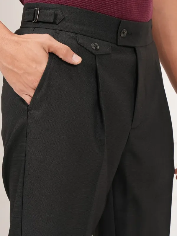 Highlander Men Black Slim Fit Checked Formal Trouser