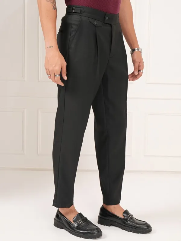 Highlander Men Black Slim Fit Checked Formal Trouser