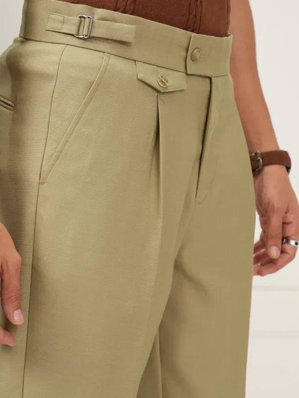 Highlander Men Khaki Slim Fit Solid Formal Trouser