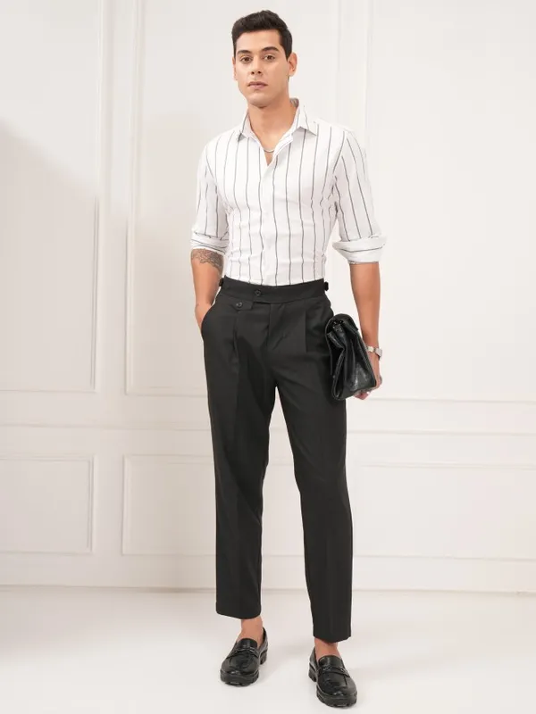 Highlander Men Navy Blue Slim Fit Solid Formal Trouser