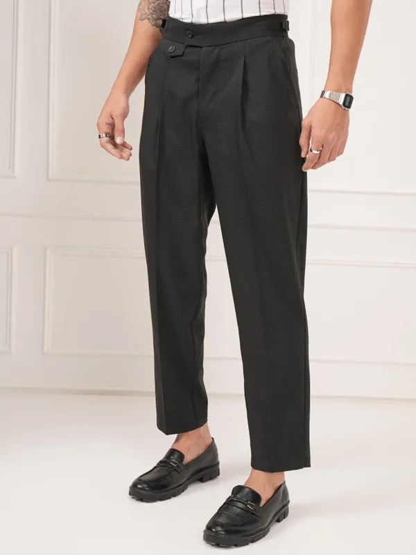 Highlander Men Navy Blue Slim Fit Solid Formal Trouser