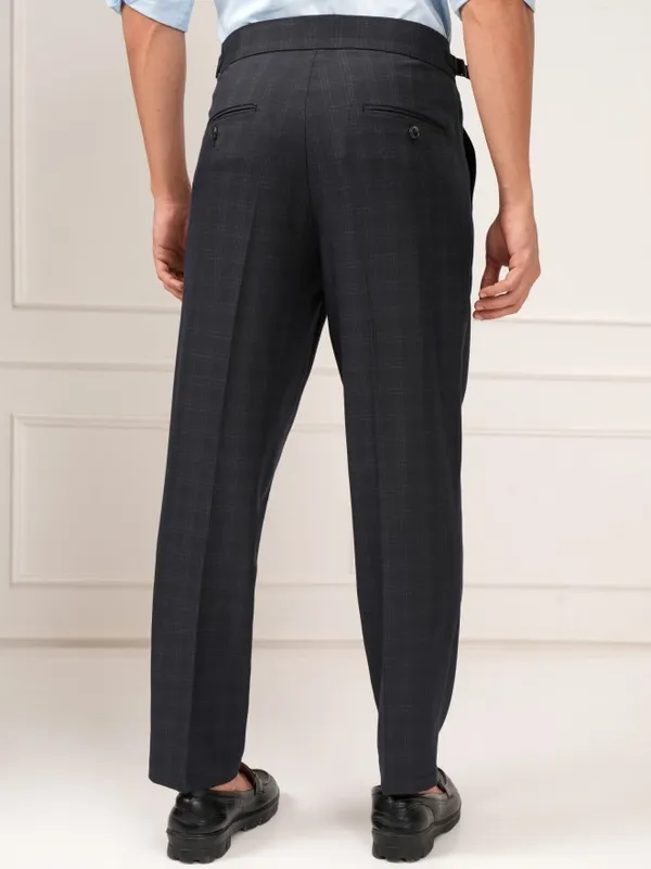 Highlander Men Navy Blue Slim Fit Solid Formal Trouser