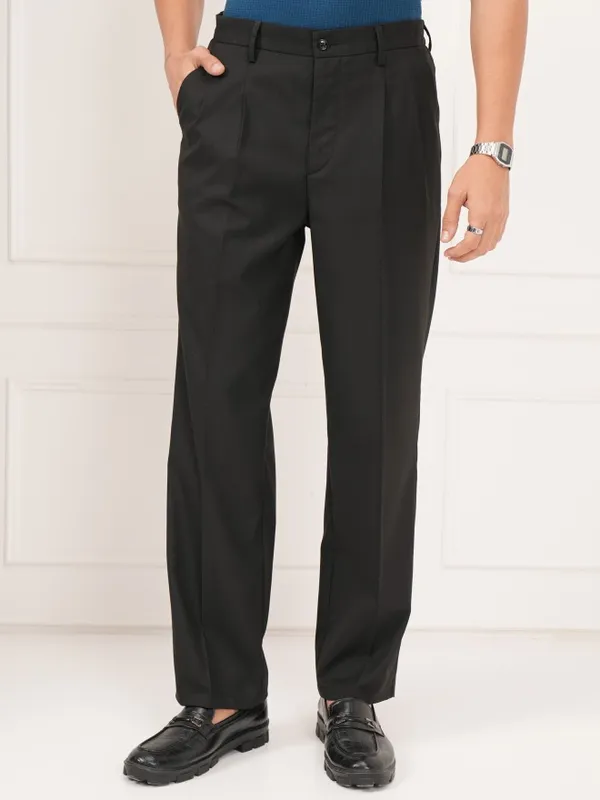 Highlander Men Black Slim Fit Solid Formal Trouser