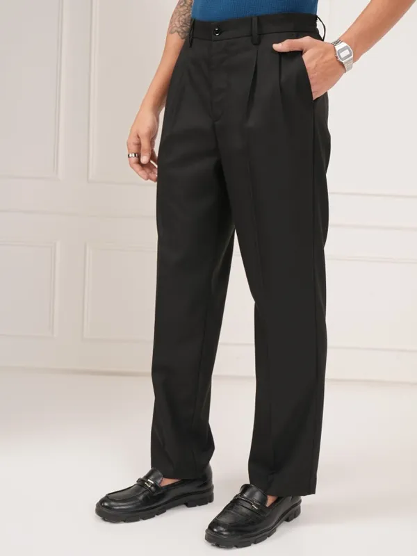 Highlander Men Black Slim Fit Solid Formal Trouser
