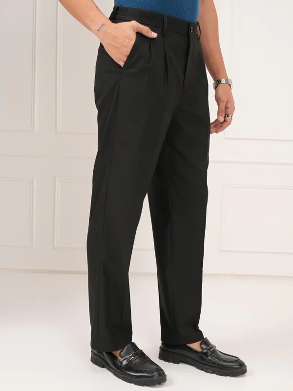 Highlander Men Black Slim Fit Solid Formal Trouser