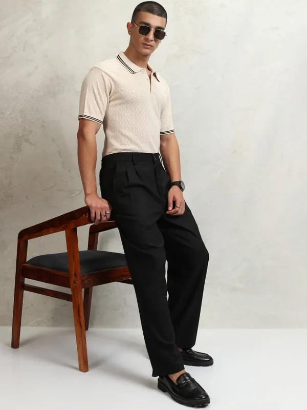 Highlander Men Black Regular Fit  Solid Formal Trousers