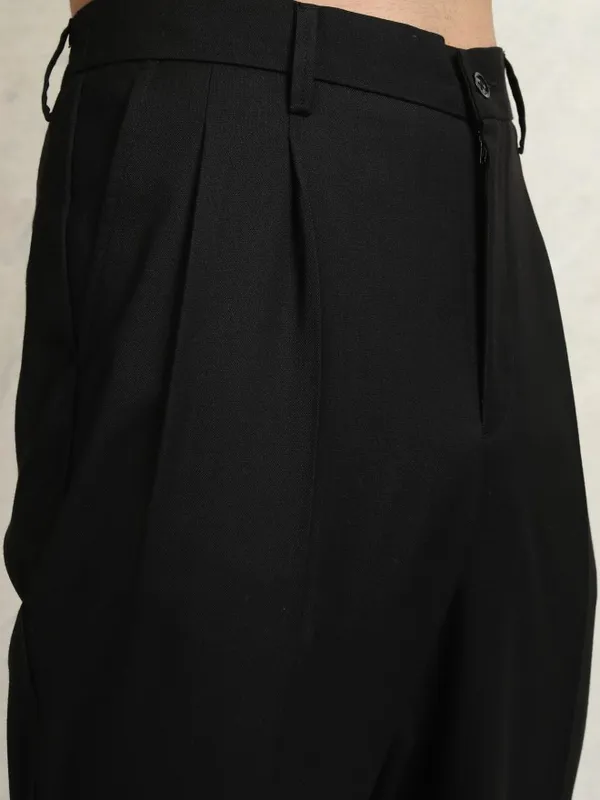 Highlander Men Black Regular Fit  Solid Formal Trousers