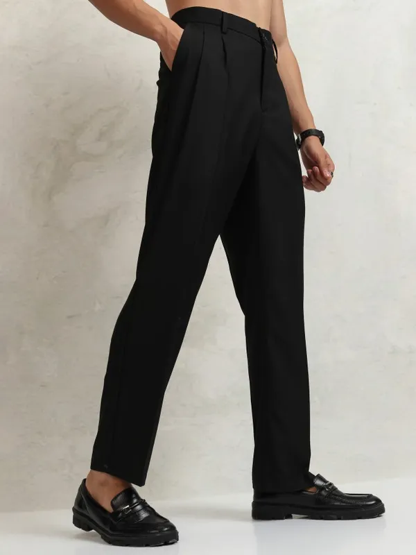 Highlander Men Black Regular Fit  Solid Formal Trousers