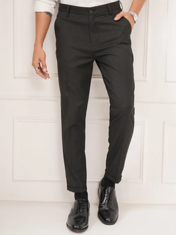 Highlander Men Black Slim Fit Solid Formal Trouser