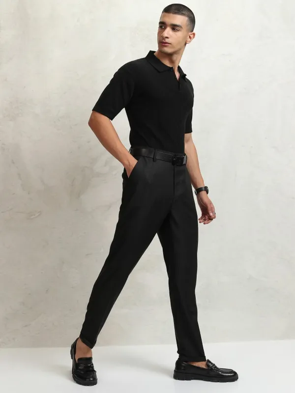 Highlander Men Black Regular Fit  Checked Formal Trousers