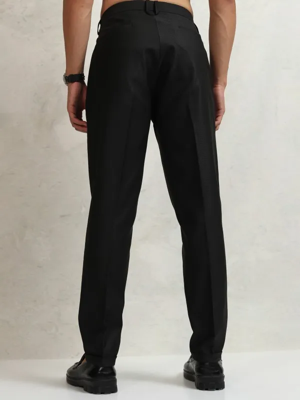 Highlander Men Black Regular Fit  Checked Formal Trousers