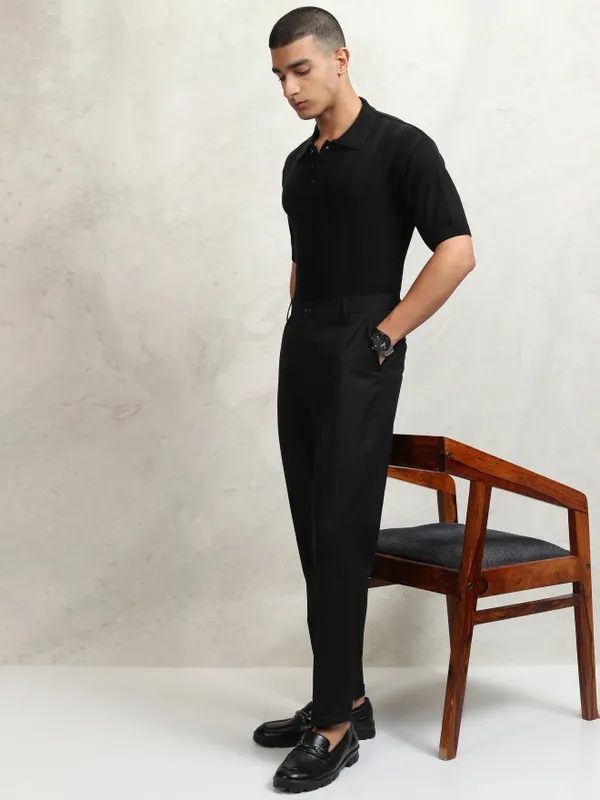Highlander Men Black Regular Fit  Solid Formal Trousers