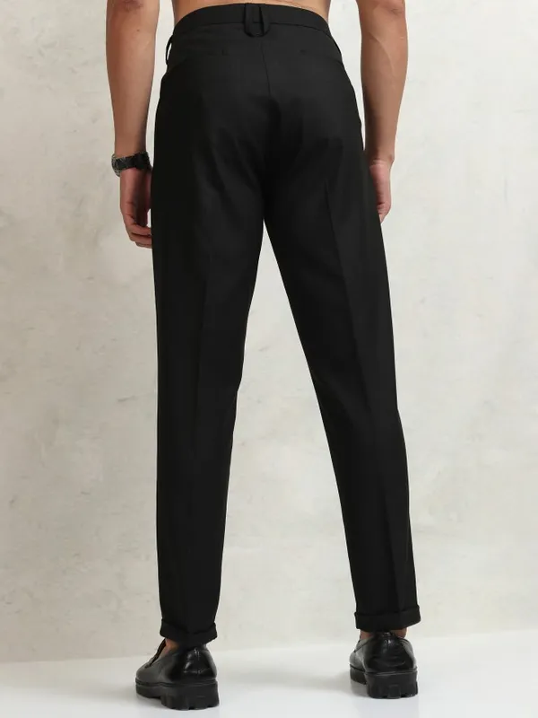 Highlander Men Black Regular Fit  Solid Formal Trousers