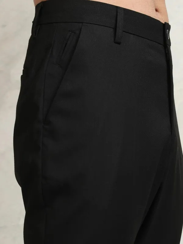 Highlander Men Black Regular Fit  Solid Formal Trousers
