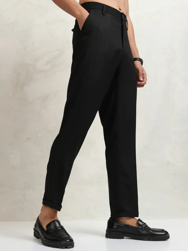Highlander Men Black Regular Fit  Solid Formal Trousers