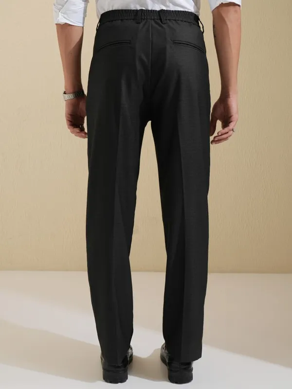 Locomotive Men Black Regular Fit Solid Formal Trousers