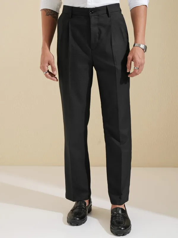 Locomotive Men Black Regular Fit Solid Formal Trousers