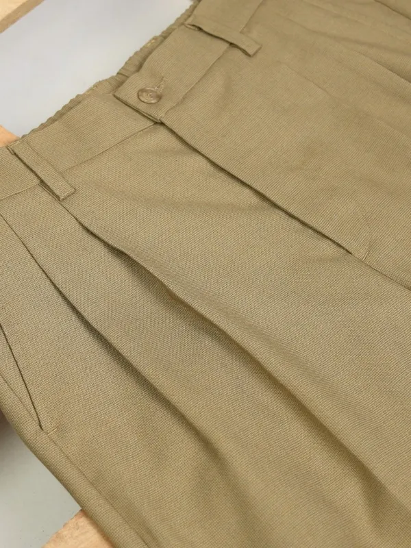 Locomotive Men Khaki Regular Fit Solid Formal Trousers