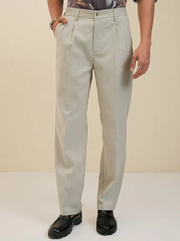 Locomotive Men Grey Regular Fit Solid Formal Trousers