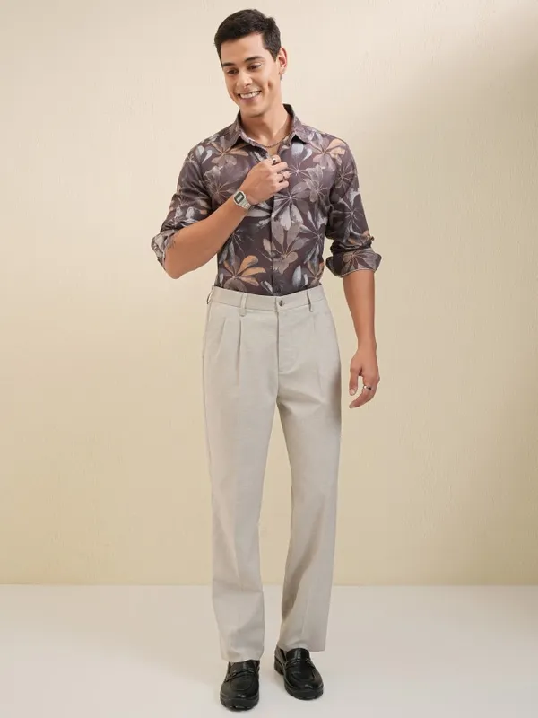Locomotive Men Grey Regular Fit Solid Formal Trousers