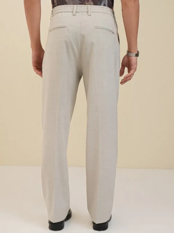 Locomotive Men Grey Regular Fit Solid Formal Trousers