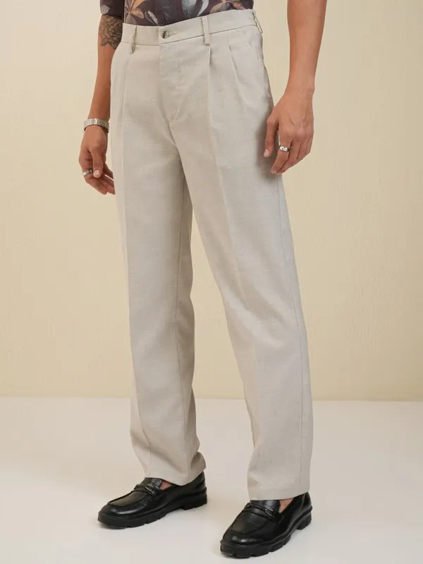 Locomotive Men Grey Regular Fit Solid Formal Trousers