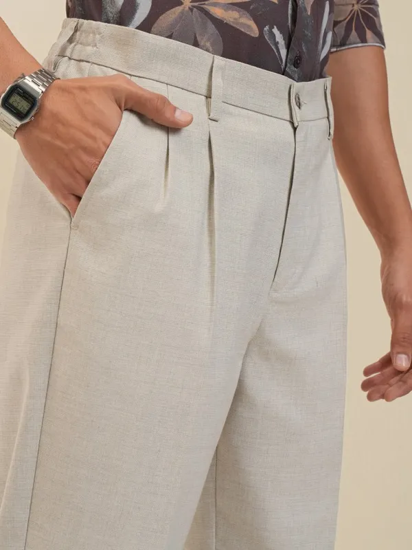 Locomotive Men Grey Regular Fit Solid Formal Trousers