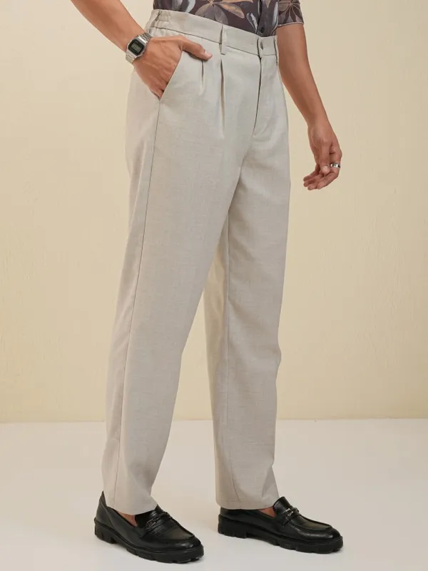 Locomotive Men Grey Regular Fit Solid Formal Trousers