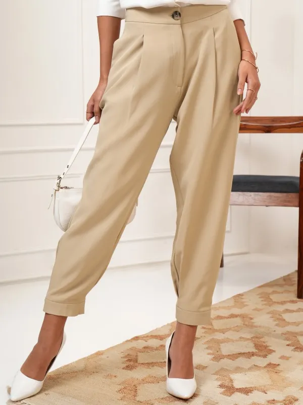 Tokyo Talkies Women Beige Solid Regular Fit Joggers
