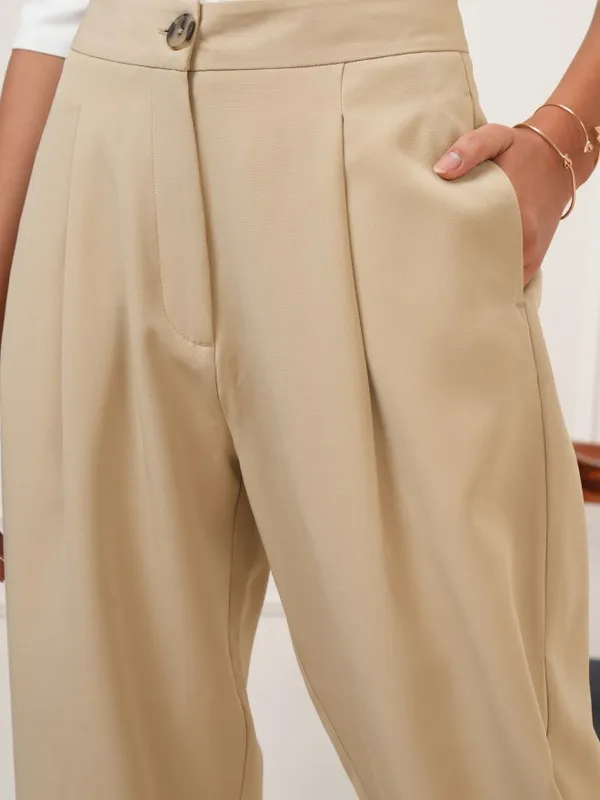 Tokyo Talkies Women Beige Solid Regular Fit Joggers