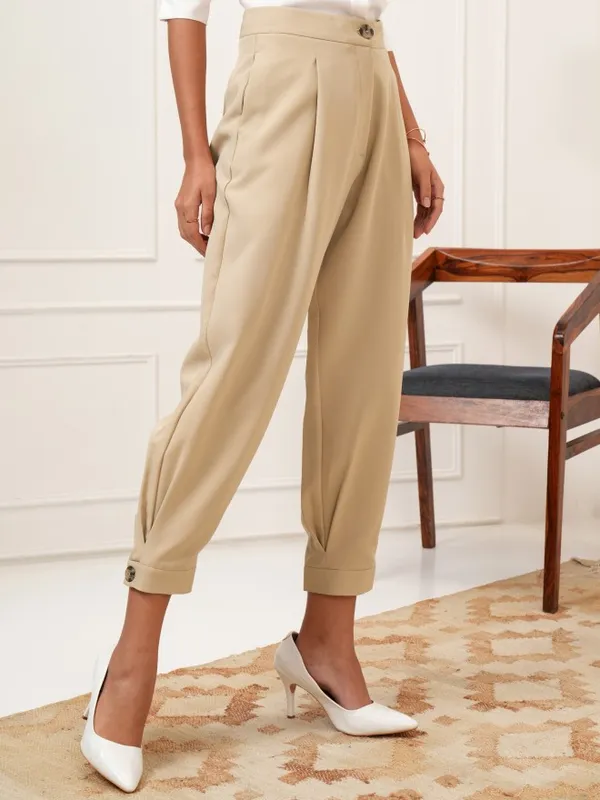 Tokyo Talkies Women Beige Solid Regular Fit Joggers