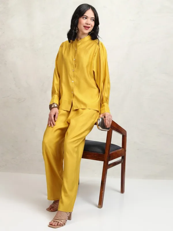Tokyo Talkies Women Mustard Shirt With Trousers Co-Ords