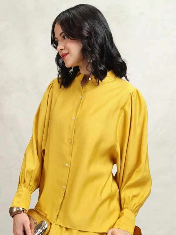 Tokyo Talkies Women Mustard Shirt With Trousers Co-Ords