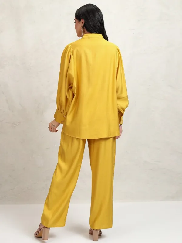 Tokyo Talkies Women Mustard Shirt With Trousers Co-Ords