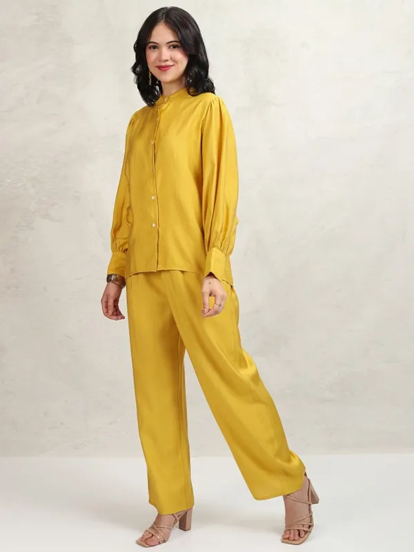 Tokyo Talkies Women Mustard Shirt With Trousers Co-Ords